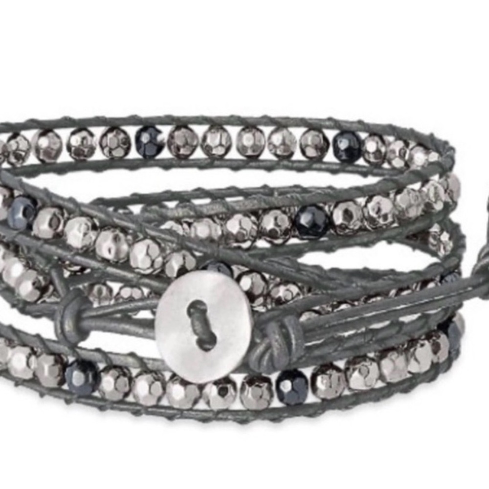 Premier Designs TWO leather and beaded wrap bracelets - brown and black